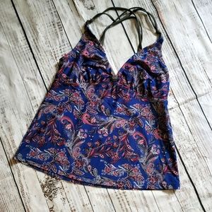 Converse Blue Tankini Top Women Size L Paisley Swim